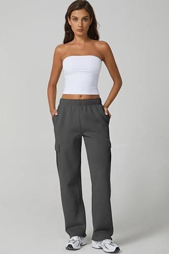 QINSEN Womens Medium Waist Baggy Elastic Waist Sweatpants Casual Fleece Long Pants with Pockets thumbnail 3