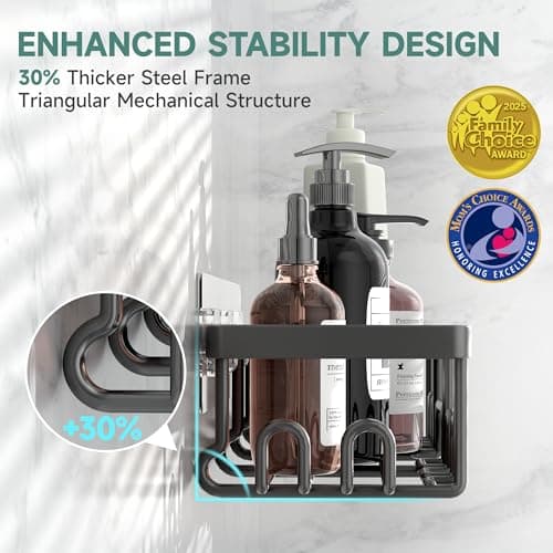 Veken Shower Caddy 6-Pack, Advanced Rustproof Design, No Drilling Adhesive Shelves, Rack with Soap Holder, Large Capacity Bathroom Organizers and Storage, Wall-Mounted Kitchen & Home Decor, Black thumbnail 2