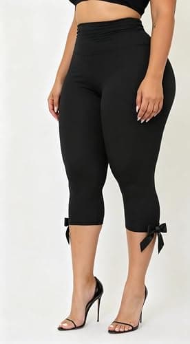 KMBANGI Women Skinny Capri Leggings Bow Knee Length Capris Pants Y2k | Sexy Stretchy Slim Fitted Cropped Trousers Cute Trendy Legging High Rise Bodycon Workout Going Out Bottoms Streetwear thumbnail 6