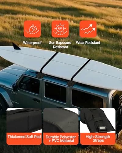 VEVOR Soft Roof Rack Pads, 31.5" Universal Car Roof Rack Pad, 176LBS Load Capacity Surfboard Rack for Car with 4 Tie-Down Straps, 2 Quick Loop Straps & Storage Bag for SUP Canoe Snowboard Paddle Board thumbnail 6