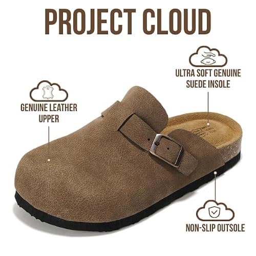 Project Cloud 100% Genuine Leather Kids Clogs with Natural Cork Footbed & Memory Foam Insole Arch Support - Non-Slip Clogs for Kids - Slippers Sandals for Boys & Girls Footwear thumbnail 3