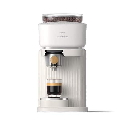 Philips Baristina Espresso Machine, Grind, Tamp & Brew Coffee Beans in One Swipe, Compact, 16 Bar Pump Pressure, Automatic Grinder, Natural White with Ash Wood Portafilter (BAR302/20) - Image 1