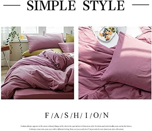 AMWAN Modern Purple Mauve Solid Cotton Duvet Cover with 2 Pillowcases, King Size, Knit Comforter Cover, Luxurious Bedding Set thumbnail 9