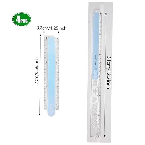 4PCS Plastic Folding Ruler Set, 30cm Transparent Rulers - Durable Measurement Tool for Students, Artists, Engineers, and Office Use, Easy Storage and Precise Measurements thumbnail 2