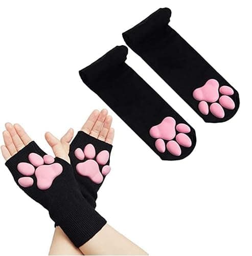 HOMEGYMFREE Cute Cat Paw Mittens Gloves, Kawaii Cat Cosplay Kawaii Soft 3D Toes Beans Fingerless Cat Claw Paws Pad Sleeve - Image 1