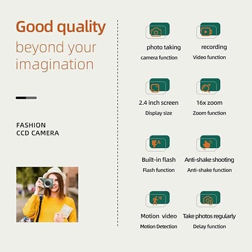 Andoer 4K Digital Camera, 48MP Compact Portable Photo Camera 2.4 Inch Screen 16X Digital Zoom Anti-Shake Face Detection Beauty Effect Motion Detection for Kids Teen Students Beginner (Army Green) thumbnail 9