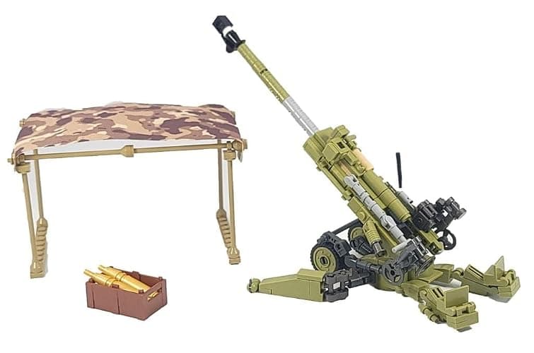 General Jim's US Army 155mm Howitzer Building Set – 258 Pieces – WWII Korea Vietnam Artillery Model – Army Green with Camouflage – Includes 2 Soldier Figures – Rotating Turret – Compatible Bricks thumbnail 7