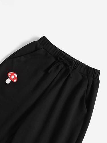 OYOANGLE Girl's 2 Piece Outfits Sleeveless Mushroom Cartoon Print Embroidery Round Neck Shirt Top and Sweatpants Pants Sets thumbnail 3