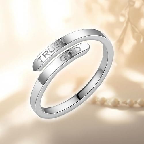 Trust God Cross Ring For Women, Silver Faith Over Fear Inspirational Rings, Adjustable Stainless Steel Religious Faith Rings Jewelry for Women and Men thumbnail 3