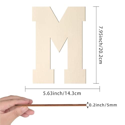 Wooden Letters 8 Inch, Big Wooden Letter M Shape Cutout Vintage Sports Style Unfinished Wood Alphabet Letters for Wall Decor Nursery Name Painting Crafts Party Room Home Decoration thumbnail 3