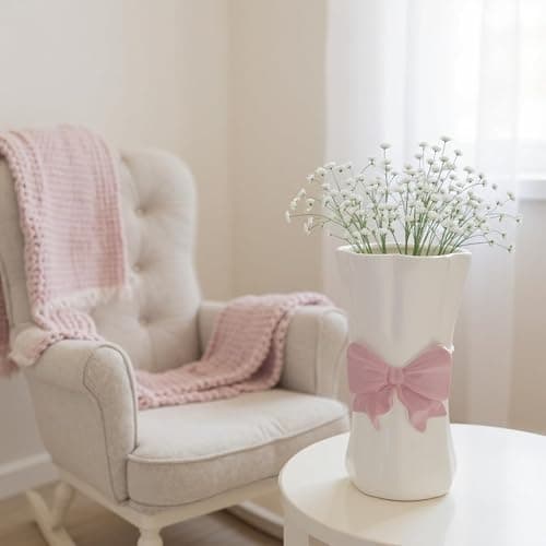 Bow Flower vase, Bow vase for Flowers, Pink Bow Ceramic Vase – Cute Vase with Shiny Glaze, Modern vase Decor (Pink Bow) thumbnail 7