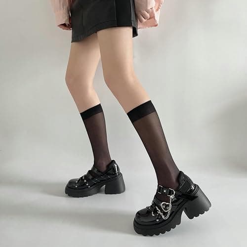 Parisuit Womens Goth Platform Mary Janes Heels Buckle Chain Punk Cosplay Shoes Ankle Strap Chunky Heel Round Toe Pumps thumbnail 4