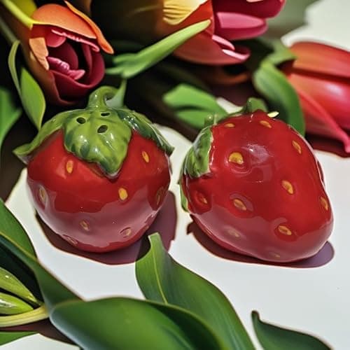 Strawberry Salt and Pepper Shakers, 2-Piece Ceramic Spice Jars, Cute Kitchen Decor, Novelty Gift for Christmas, Housewarming thumbnail 2