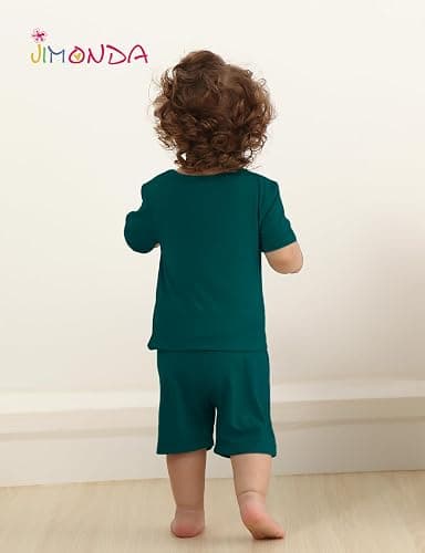 Jimonda Baby Boys Girls Pajama Sets Kid Soft Sleepwear Rayon From Bamboo Sleepwear Short Sleeve 4-Piece Cool Jammies 18M-12Y thumbnail 5