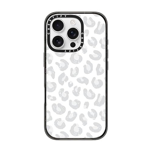 CASETiFY Impact Case for iPhone 16 Pro [Slim / 8.2 ft. 4X Military Grade Drop Protection/Wireless Charging Compatible] - Silver Gray Leopard Print - Clear Black - Image 1