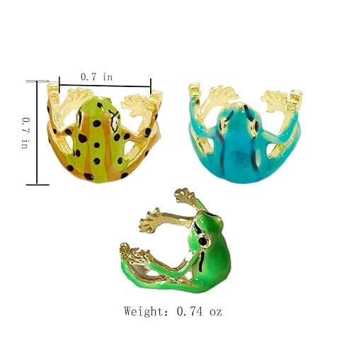 PLOUTOS Frog Enamel Adjustable Rings Set For Women Hand-Painted Wrap Open Animal Ring Gold Tone Alloy Stackable Statement Cocktail Jewelry 3 Colors For Women thumbnail 3