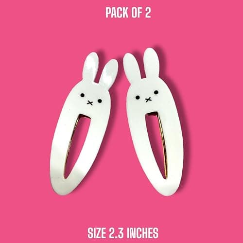 KOZUKI Cute Bunny Hair Clip, Pack of 2, Japanese Anime Style, Large, White, Female thumbnail 2