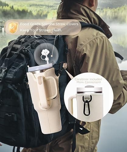 dabria Water Bottle Carrier Bag with Phone Pocket for Stanley 40/30 oz Tumbler Neoprene Water Bottle Holder Pouch with Adjustable Strap Bollus with Straw Cover & Carabiner for Stanley Cup Accessories thumbnail 7