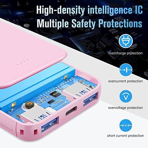 VANYUST S22 Portable Charger, Mini Colorful Power Bank, 5000mAh External Battery Pack Compatible with iPhone 15/14/13/12/11/X All Series and Android Phone, Pink thumbnail 2