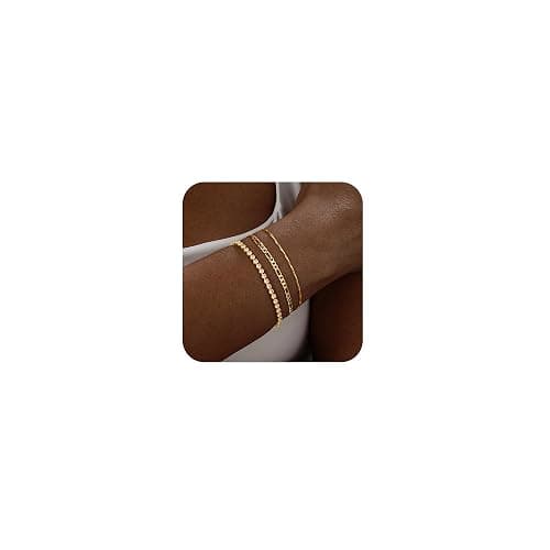 Hergory Gold Bracelets for Women Trendy, Dainty 14K Plated Gold Bracelet Stack Non Tarnish Waterproof Tarnish Free Gold Jewelry Adjustable Paperclip Cuban Beaded Snake Bracelet Set for Gifts thumbnail 8