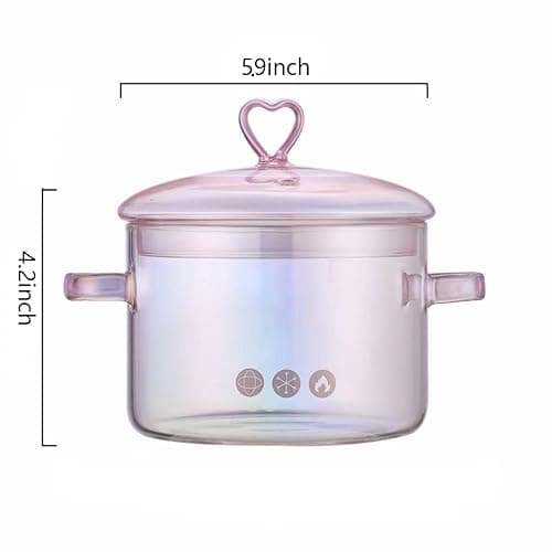 Pink Glass Saucepan with Lid and Handle, 1.5L/50oz Glass Cooking Pot, Glass Cooking Saucepan Safe for Pasta Noodle, Soup, Milk, Baby Food thumbnail 4