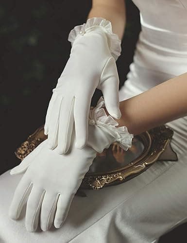 QRBTSCL Women's Short Satin Gloves Wrist Length Dress Gloves for Wedding Opera Party 1920s Stretchy Glove thumbnail 5