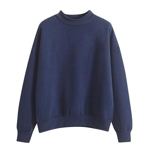 Mockneck Sweatshirt-Plain Loose Fit Crewneck Sweatshirts Casual Long Sleeve Fall Hoodies Sweaters Tunic - Image 1