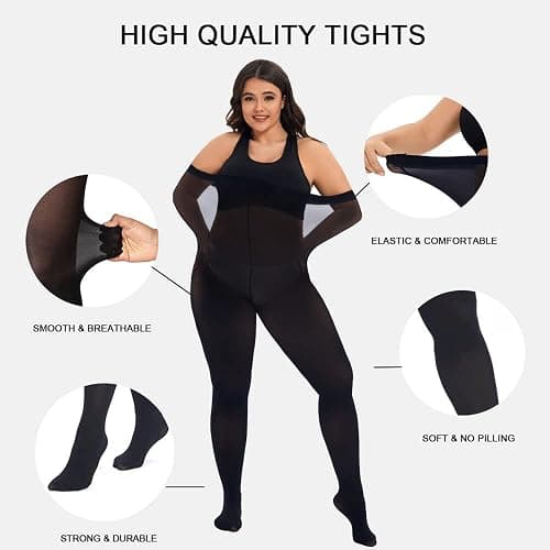 CozyWow Plus Size Tights for Women 80D Soft Solid Color Semi Opaque Pantyhose High Waist 1X 2X 3X 4X thumbnail 4