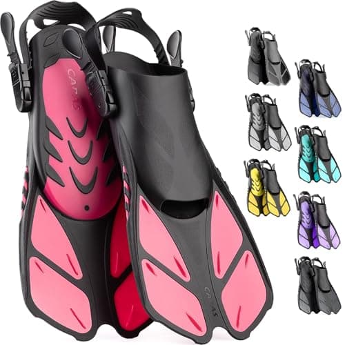 CAPAS Snorkel Fins, Swim Fins Travel Size Short Adjustable for Snorkeling Diving Adult Men Women Kids Open Heel Swimming Flippers - Image 1