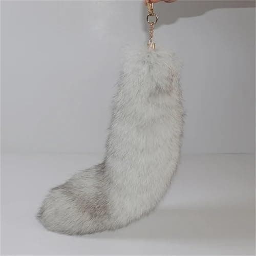 ASkinds Fluffy Fox Tail Fur Keychain Cosplay Toy Party Costume Furry Wolf Tails Handbag Accessory Key Chain Ring Hook for Women(White+Black) thumbnail 8