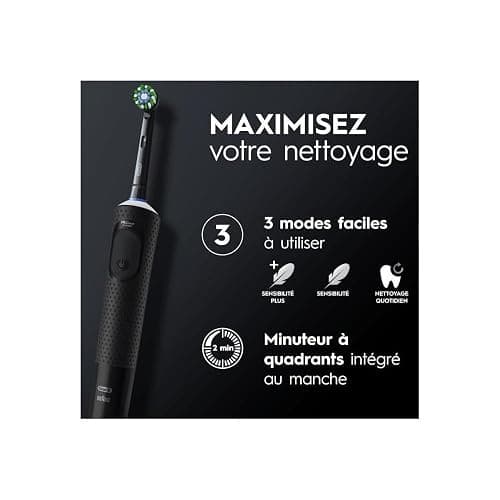 Oral-B Vitality Pro Brosse A Dents Electrique Noire, Pour Adultes, Modes De Nettoyage Avec Sensibilité Plus, 1 Brossette De Rechange, 1 Chargeur thumbnail 3