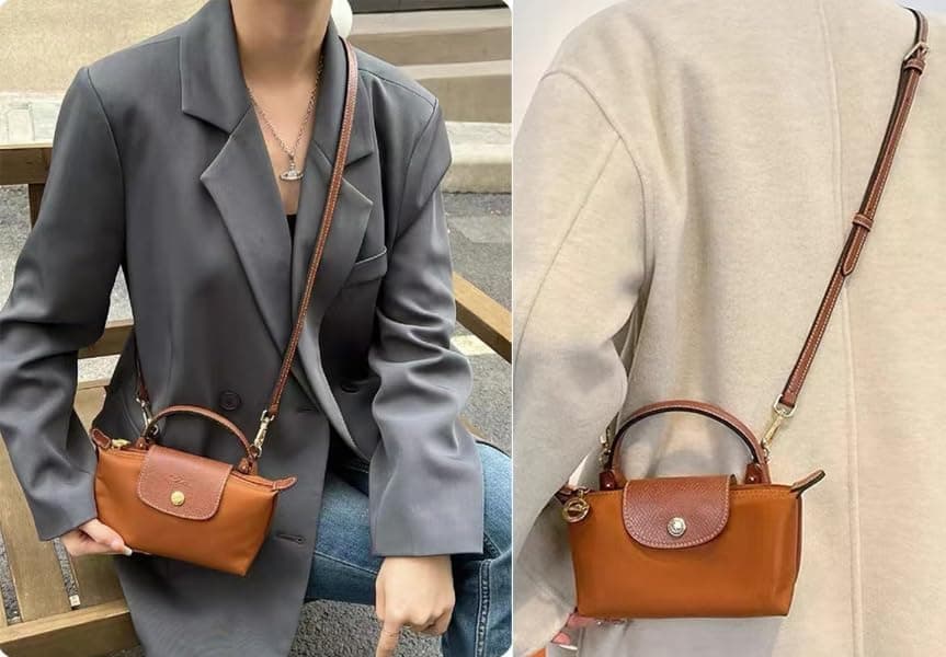 Leather Handbag Crossbody Shoulder Strap Adjustable Compatible with Longchamp Mini Pouch，95-124cm Adjustable Length，No Holes Needed（Brown） thumbnail 8
