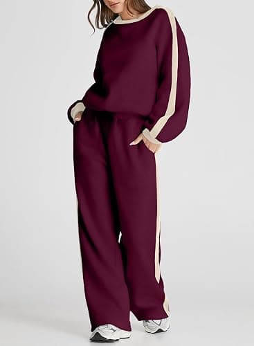 Herseas Women 2 Piece Outfits Color Block Sweatsuit Casual Fleece Lounge Matching Sets thumbnail 4