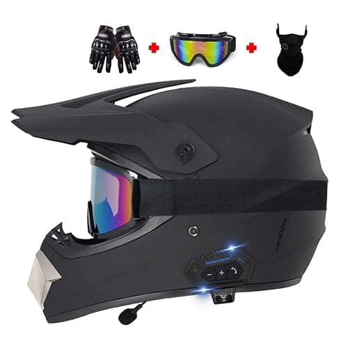 Bluetooth Motocross Helmet, Adult Dirt Bike ATV Offroad Motorcycle Helmet DOT Certified Lightweight Breathable Dirt Cross Downhill S-XL Full Face MX Motorbike Helmet Set with Gloves Goggles Mask - Image 1