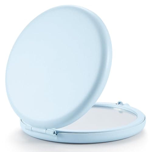 Getinbulk Compact Mirror for Purse, Double-Sided 1X/2X Magnifying Metal Pocket Makeup Mirrors(Round, Light Blue) - Image 1