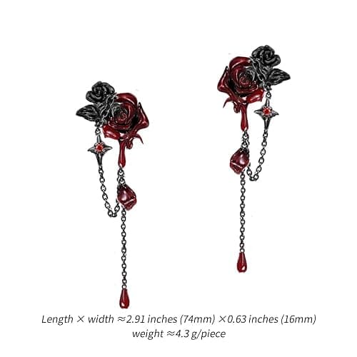 Gothic style personality red rose earrings Fashion punk style black earrings exquisite ladies accessories thumbnail 4