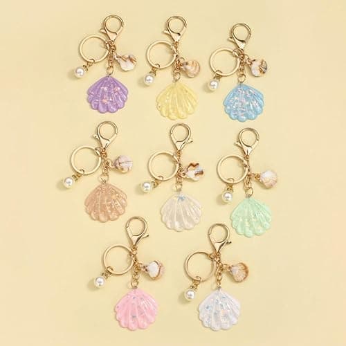 MMIUAEG Shell Beach Keychain for Women Colorful Glitter Seashell Charms Keyring Sea-Themed Keychain Bag Decors thumbnail 4