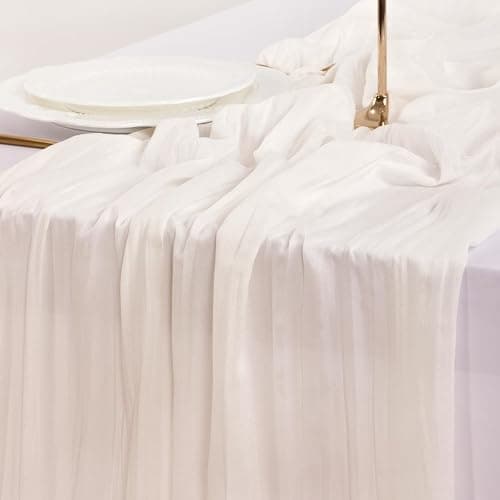 Socomi Ivory White Cheesecloth Table Runner Fall Thanksgiving Boho Rustic Gauze 120 inch 10FT Cheese Cloth Runner for Wedding Party Baby Shower Birthday Home Decor Holiday Decorations thumbnail 6
