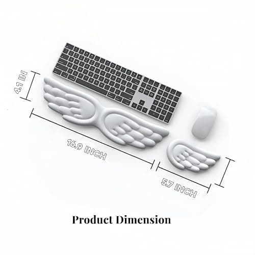 Angel Wing Wrist Rest Ergonomic Memory Foam Wrist Rest for Computer Keyboard Mouse Set, Cute Gaming Keyboard Cushion Hand Support PU Leather Surface Anti-Slip Waterproof White Angel Wing thumbnail 3