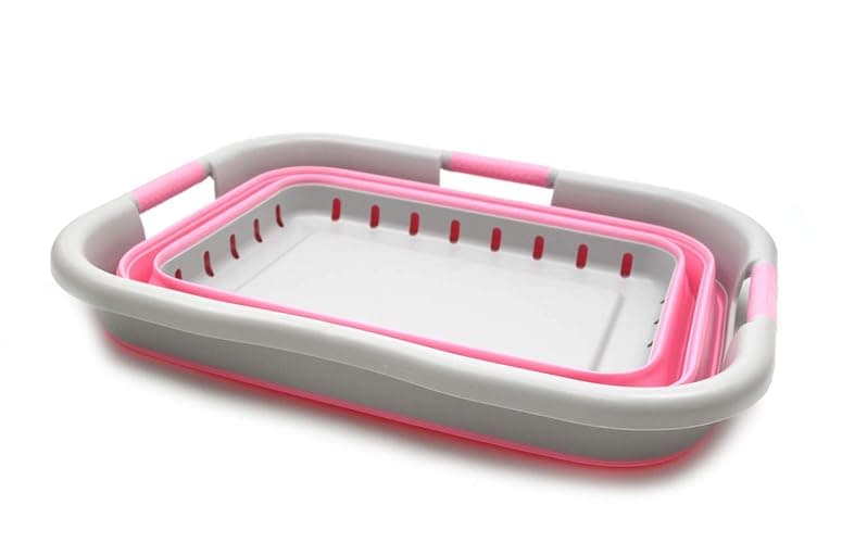 SAMMART 41L (10.8 gallon) Collapsible 3 Handled Plastic Laundry Basket - Foldable Pop Up Storage Container/Organizer - Portable Washing Tub - Space Saving (3 handled rectangular, Grey/Pink) thumbnail 2
