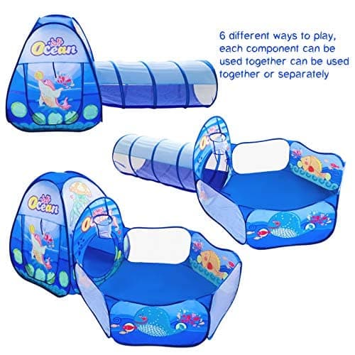 PigPigPen 3 in 1 Kids Play Tent with Tunnel, Ball Pit, Basketball Hoop for Boys & Girls, Toddler Pop Up Playhouse Toy Baby Indoor/Outdoor, Gift Year Old Child (3 Tent) thumbnail 5