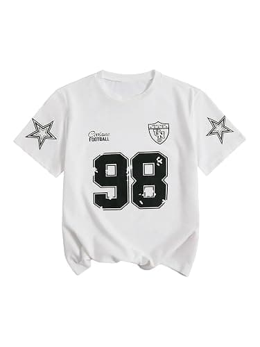 SHENHE Girl's Cute Bow Jersey Shirt Graphic Number Print Short Sleeve Crewneck Tee Top - Image 1