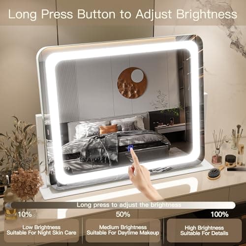 FENNIO Vanity Mirror with Lights 22''x17'' Makeup Mirror with Lights,Vanity Mirror Touch Screen with 3-Color Lighting,Dimmable,for Vanity Desk Tabletop thumbnail 3