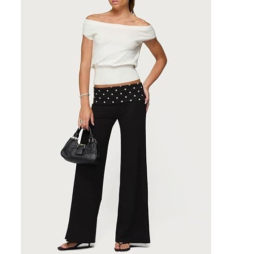 Keliholiyu Flare Legging Women Y2K Fold Over Low Rise Baggy Yoga Lounge Pants Wide Leg Foldover Bell Bottoms Priscilla Pants thumbnail 2