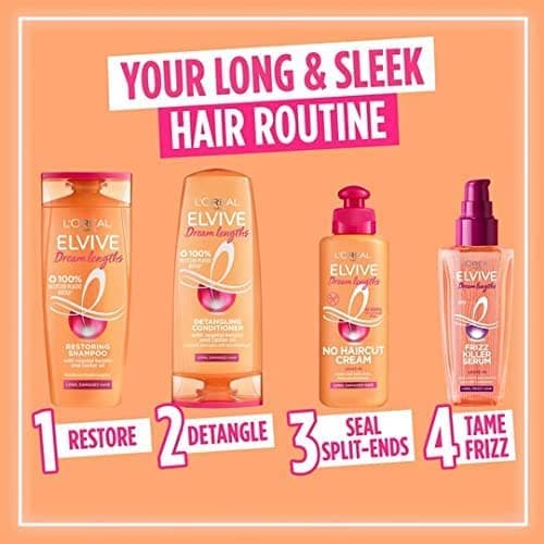 L'Oreal Paris Elvive Dream Lengths Shampoo and Conditioner Set for Long Hair, Nourishing & Strengthening Treatment to Prevent Hair Breakage, Enriched with Castor Oil thumbnail 3