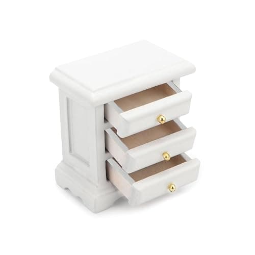 Miniature Bedside 1:12 Furniture Dollhouse Nightstand Bedroom Drawer Cabinet Model Accessories Mini House Scene Building Tabletop Decorations (White) thumbnail 7