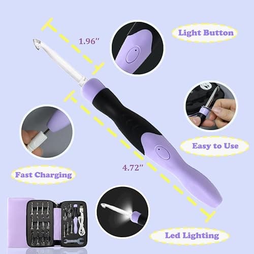 Lewhoo 17 Sizes Lighted Crochet Hooks Set 2.5mm~14.0mm, Metal Crochet Hook with Interchangeable Crochet Head thumbnail 4