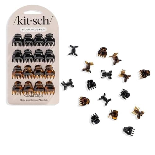 Kitsch Mini Hair Clips for Women - Black & Tortoise, 16 Pcs | Stylish Small Hair Clips for Bangs, Hair Sectioning – Stays In Place Without Pulling – Durable & Sturdy Plastic - Image 1