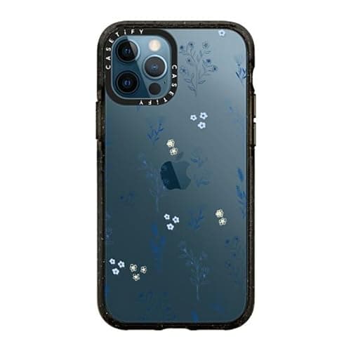 CASETiFY Impact Case for iPhone 12/ iPhone 12 Pro - Small Blue Flowers - Clear Black - Image 1