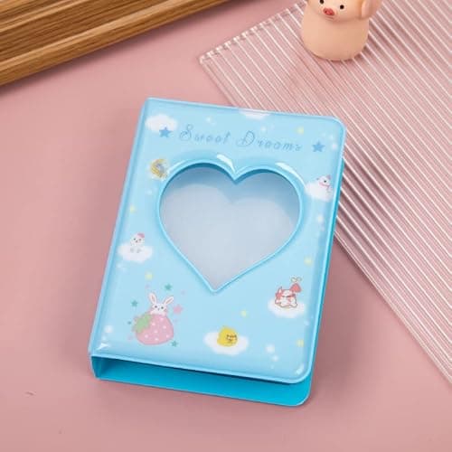 3 Inch Mini Photo Album, Heart Hollow Card Binder Photo Card Holder with Pendant 40 Pockets (blue strawberry) thumbnail 2